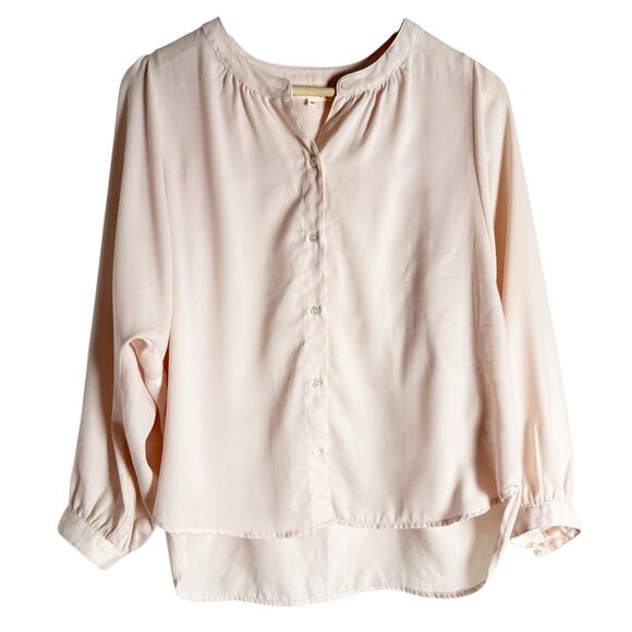 Xirena Blush Pink Long Sleeve Button Front Hi-Low Blouse Size Medium - Picture 1 of 10